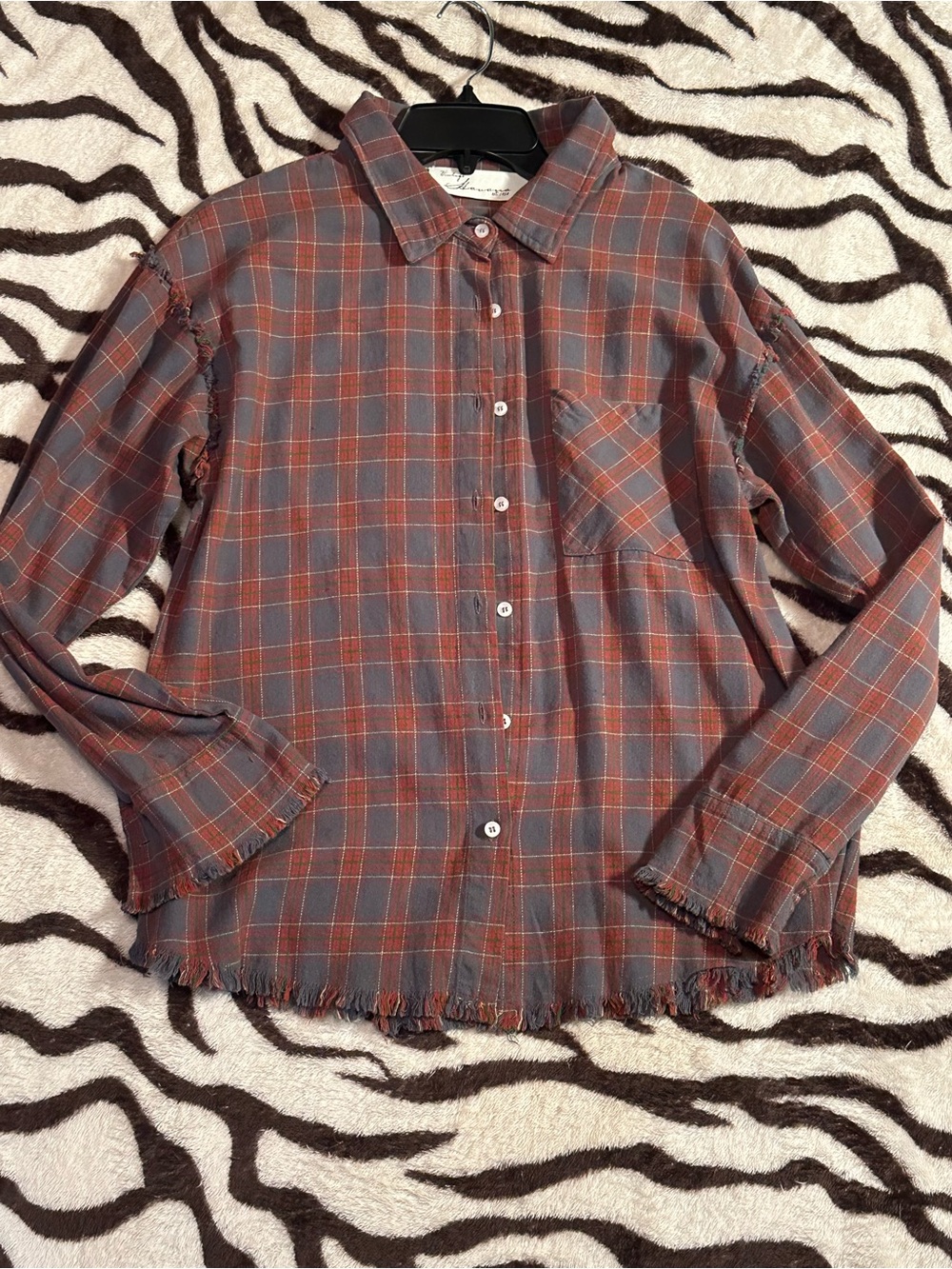 Vintage Havana Rust and Gray Plaid Button-Down Shirt